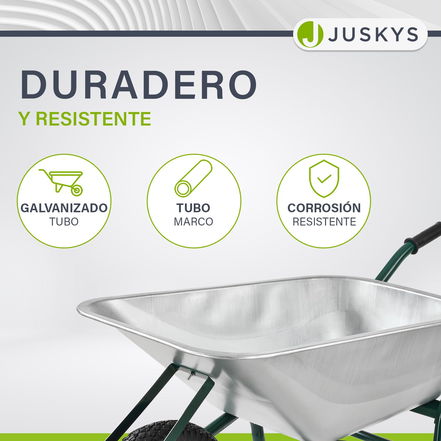 Juskys Carretilla de jardín | 100 litros de Volumen | 210 kg | Neumáticos con llanta metálica | Cubeta galvanizada | Carretilla de jardín Carretilla de Transporte