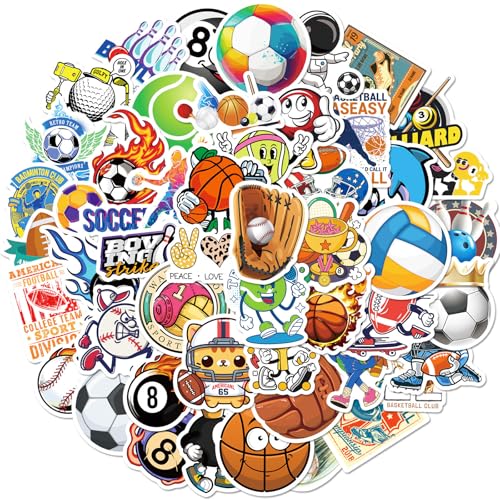 100PCS Sports Stickers Vinyl Non-Repeating Sports Decales for Water Bottle