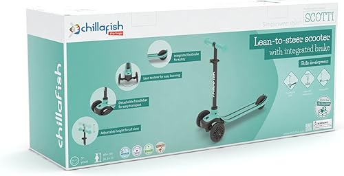 Miniatura 9 de Chillafish Scotti - Patinete de 3 ruedas con cubierta antideslizante de doble punta y freno integrado, manillar de altura ajustable, cómodos