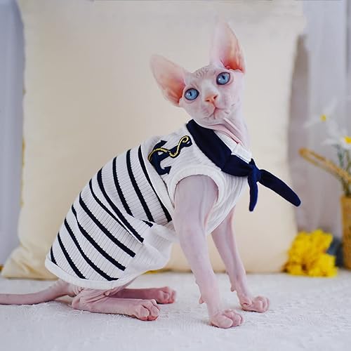 Miniatura 3 de Sphynx - Ropa para gatos, estilo marino, marinero, moda, gatito, cómodo, para primavera y verano, esfinge, ropa para gatos sin pelo, ropa para gatos