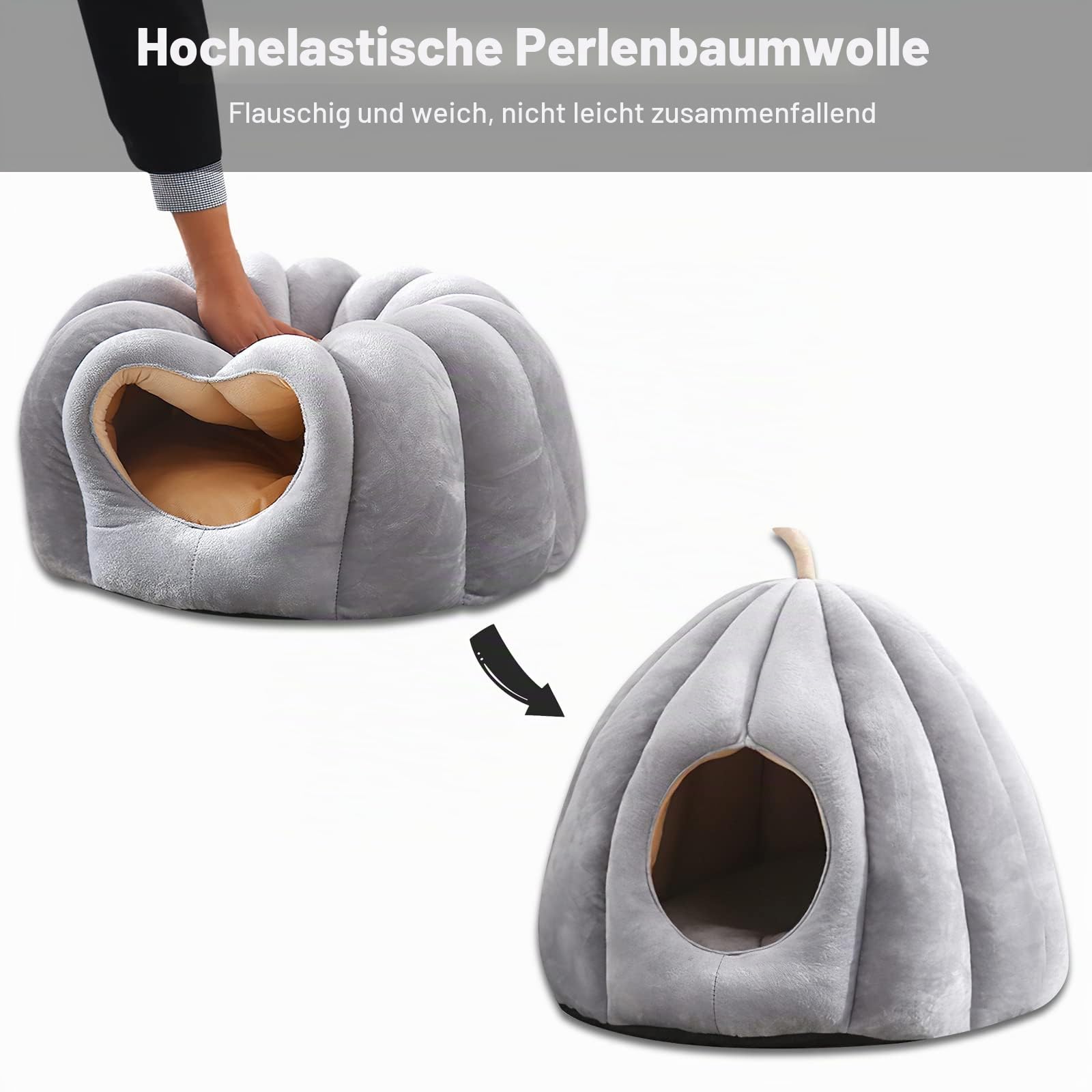 Galatée Haustierhöhlenbett, Katzennest Mit Abnehmbarem, Waschbarem Innenkissen, Weiches Bett Für Kätzchen Und Kleine Haustiere, Superweiches Und Gemütliches Plüschkatzen-Iglu-Höhlenbett（L, Grün