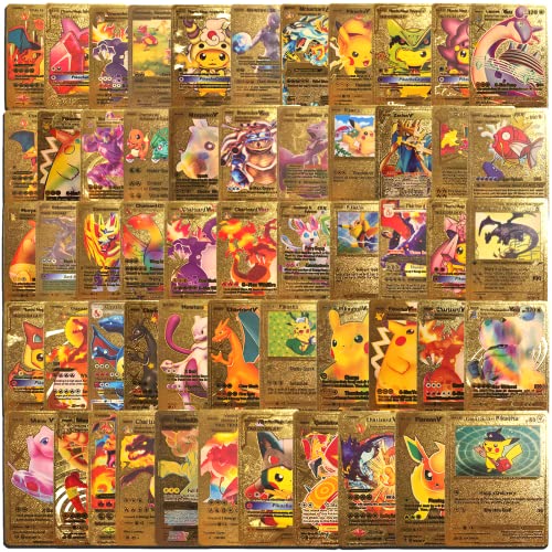 55 Pcs TCG Gold Cards Vmax Gold Foil Card Deck Box Including Gx Rare Cards,V Series Cards,Vmax Rare Cards,Collectible Cards,Common Cards,Random Quantity and Type