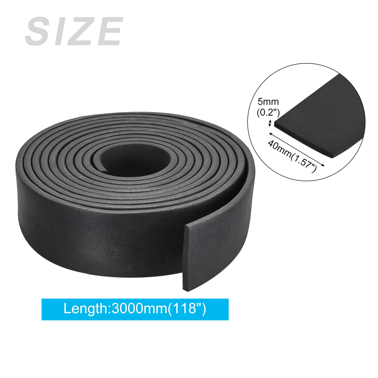 METALLIXITY EPDM Solid Rubber Strips (118.11" L x 1.57" W x 0.2" T) 1Pcs, Rubber Neoprene Seal Strips - Image 2