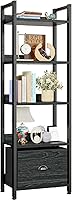 Furologee 5-Tier Industrial Bookshelf with Removable Drawer - Narrow Kitchen Bakers Rack, Tall Bookcase for Living Room, Bedroom Storage Black