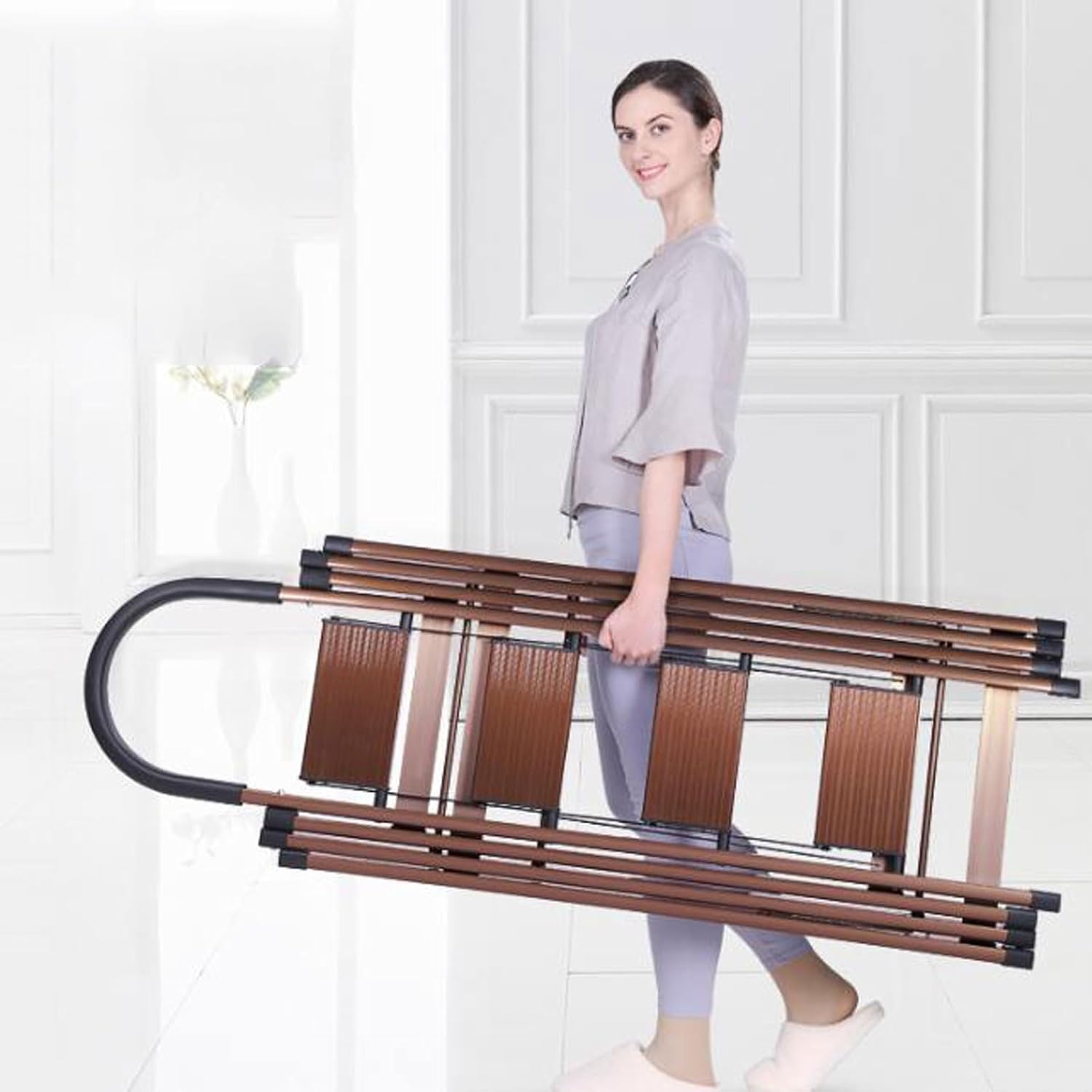 Household Stepladders 4 Steps Multi-Function Ladder Folding Step Stool with Wide Anti-Slip Pedal and Handrail, Lightweight 440 lbs Load Capacity Step Ladder, Portable Step Stool for Household Folding