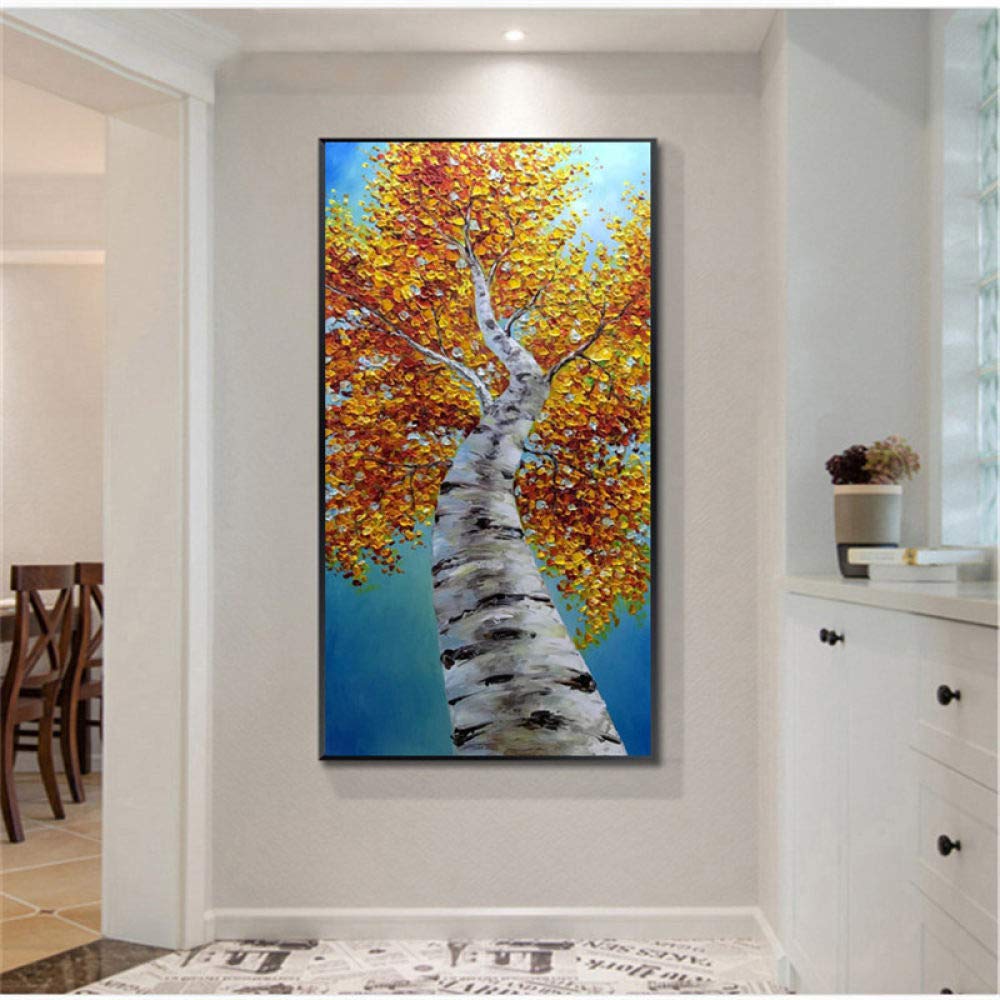 Hand Painted Oil Painting On Canvas Abstract Landscape Paintings Vertical Rectangle Blue Sky Big Tree Modern Artwork Abstract Large Wall Art Decor For Living Room 100×200Cm(40×80 Inch)