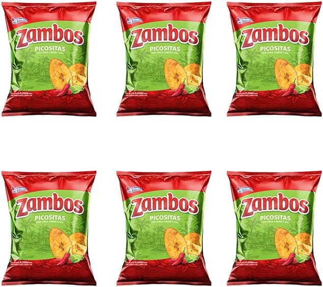 Plantain Chips: Spicy with Chili, Lime and Salt (Tajaditas de Plátano con Chile + Limón y Sal) Crunchy with Spicy Taste, Plantain chip, Plantain Chips Salted 5.5 Ounces (155grams) 6 Pack