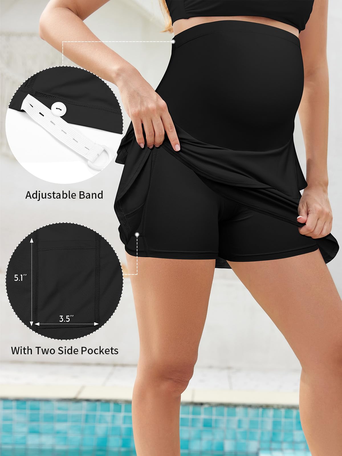 SHEKINI Falda de maternidad con volantes por encima y debajo del vientre, cintura alta, pantalones cortos deportivos para embarazo, pantalones cortos integrados para tenis y golf