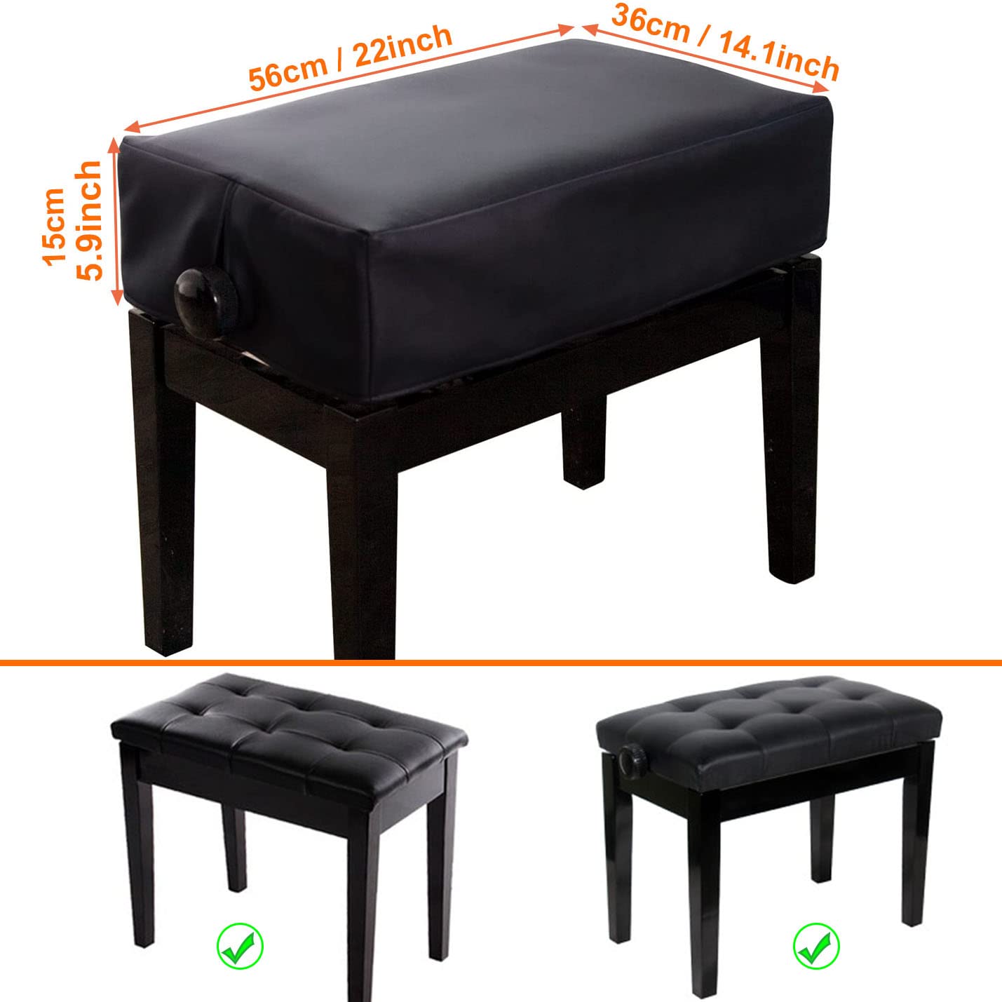 Abdeckung für Klavier Hocker Schwarz Klavierhocker Anti-Staub Stoff mit Löchern für Einzelsitz Pianobank, Universal Klavierbank Cover von Klavier, Flügel und E-Piano