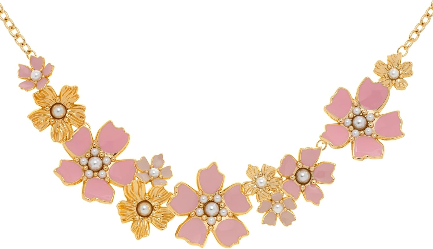 Ted Baker London Petarla Flower Statement Necklace For Women (Gold/Light Pink and Pearl)