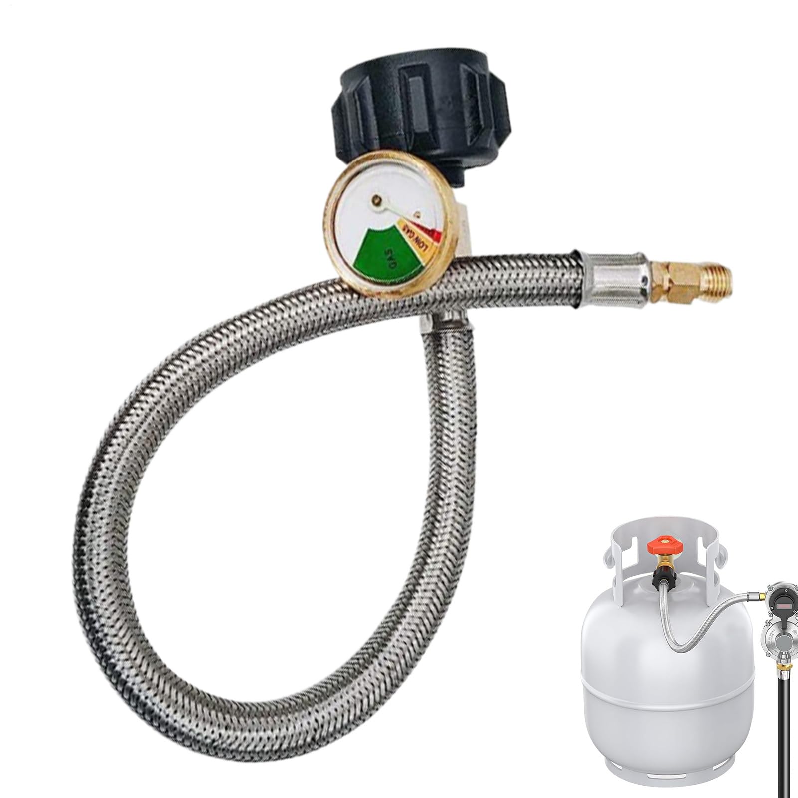 Tuyau à Gaz pour Caravane | Tuyau À Gaz De Remplacement Pour Camping-Car Avec Manomètre | Accessoires Étanches Affichage 38 cm pour Week-End Voyage Camping