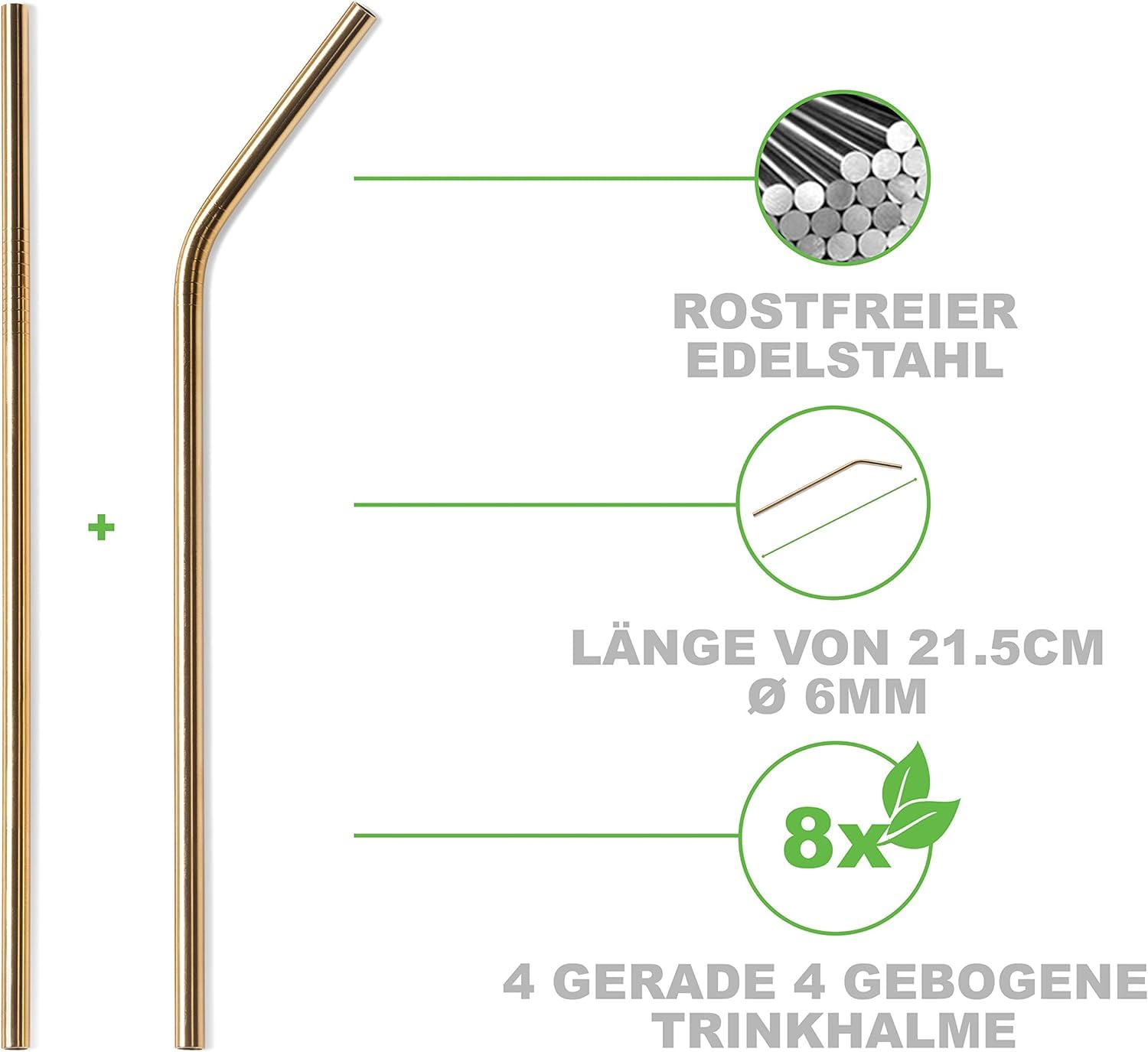 Orret Home 6'lı Paslanmaz Çelik Pipet + 3 Adet Temizleme Fırçası Gold