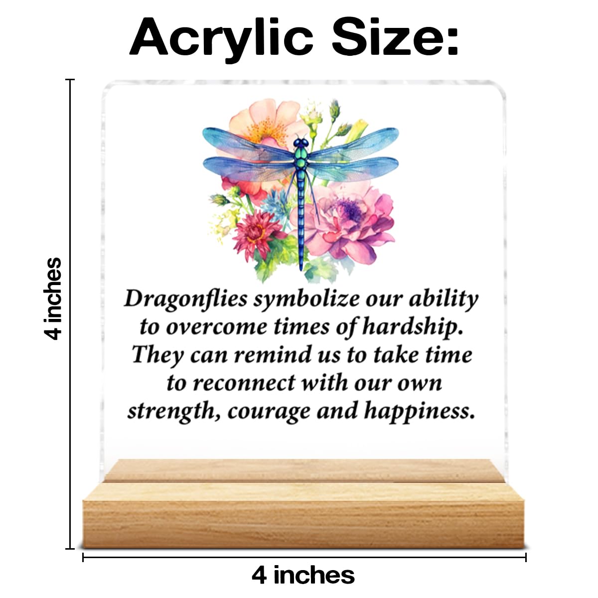 Dragonfly Gifts for Women Men, Inspirational Gifts for Dragonfly Lovers Friends, Dragonflies Symbolize Acrylic Plaque Sign with Wooden Stand Home Office Decor0525
