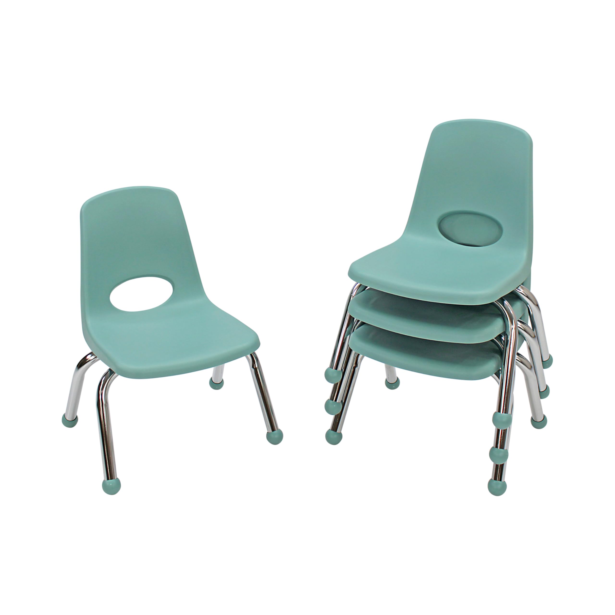 FDP 10" School Stack Chair with Ball Glides, Seafoam, 4-Pack, 10377-SF