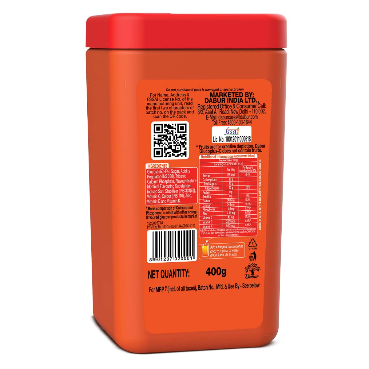 Dabur Glucoplus C Instant Powder Energy Glucose (Orange Flavour) - 400gm | Replenishes Energy with 6 Added Vitamins and Minerals | Vitamin C and Zinc Helps Boost Immunity | Calcium, Phosphorus and Vitamin K Support Bone Health 3