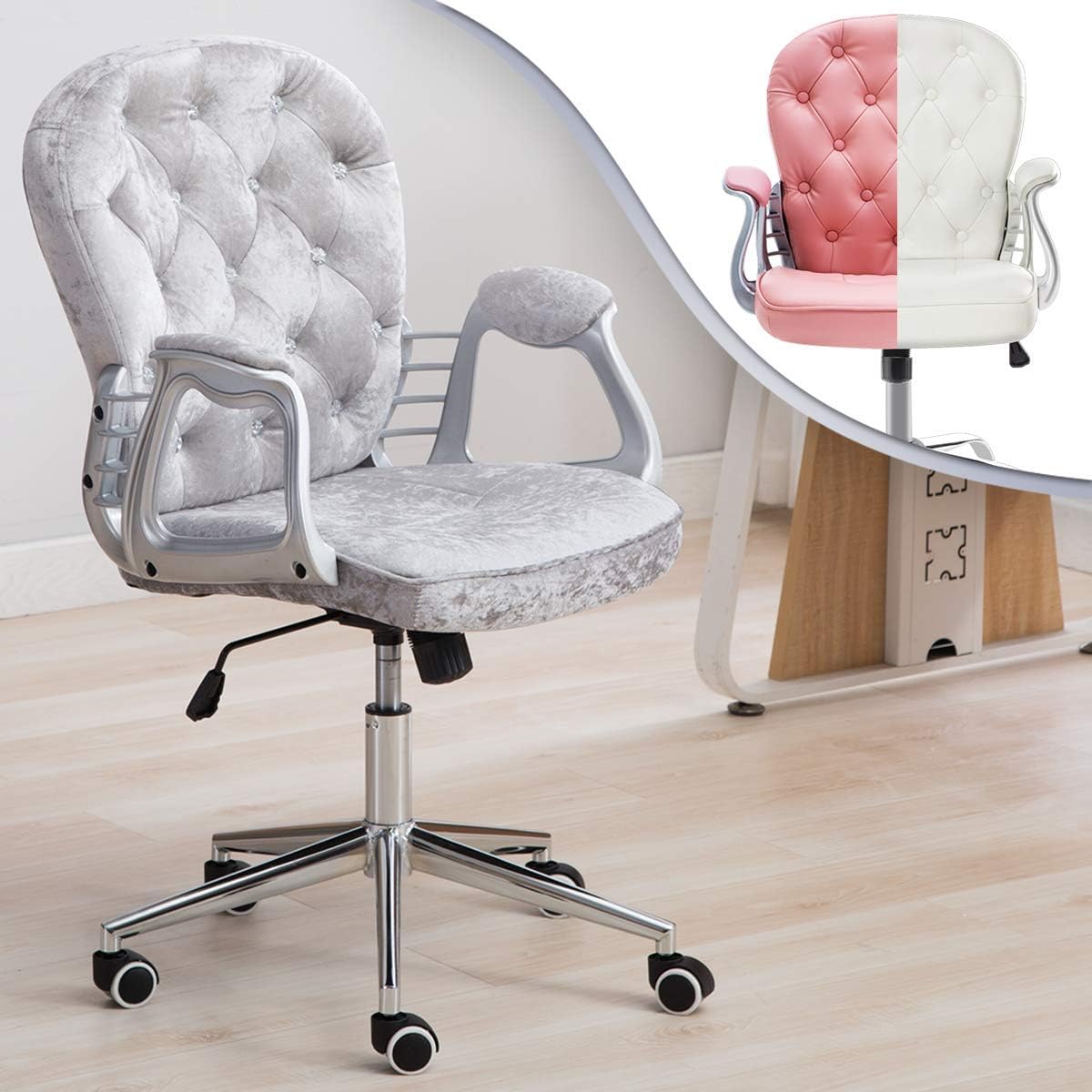 Silver velvet office chair Clearance