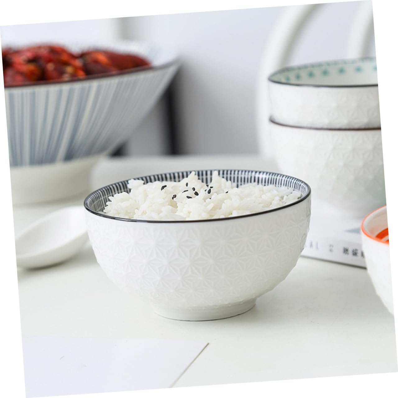 CORHAD Asiatische Schalen aus Keramik Suppenschüssel und Nudelschüssel Formschön für Reis Suppe und Obst 2 Stück Küche, Haushalt & Wohnen