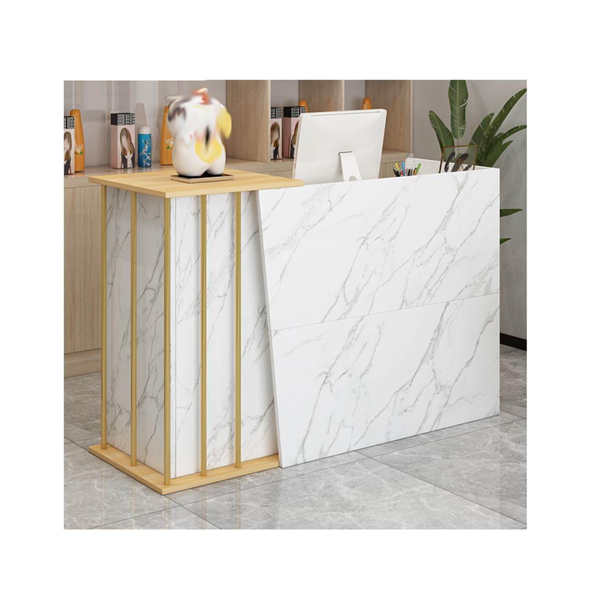 Reception Counter Simple Modern Supermarket Convenience Store Hotel Small Bar Beauty Salon Clothing Store Cashier Front Desk Checkout Counter For Salon Reception Room (Size:120cm/47.24in,Color:marble)