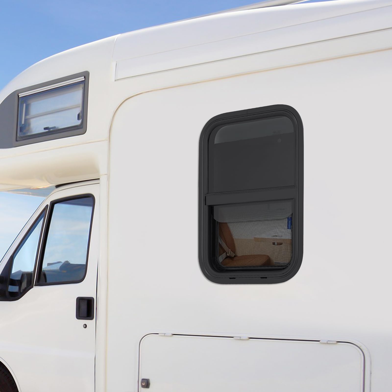 Finestra a ghiera colorata per camper 380 x 560 mm, per roulotte, finestre laterali verticali, in vetro temperato, finestra di ventilazione per camper e camper