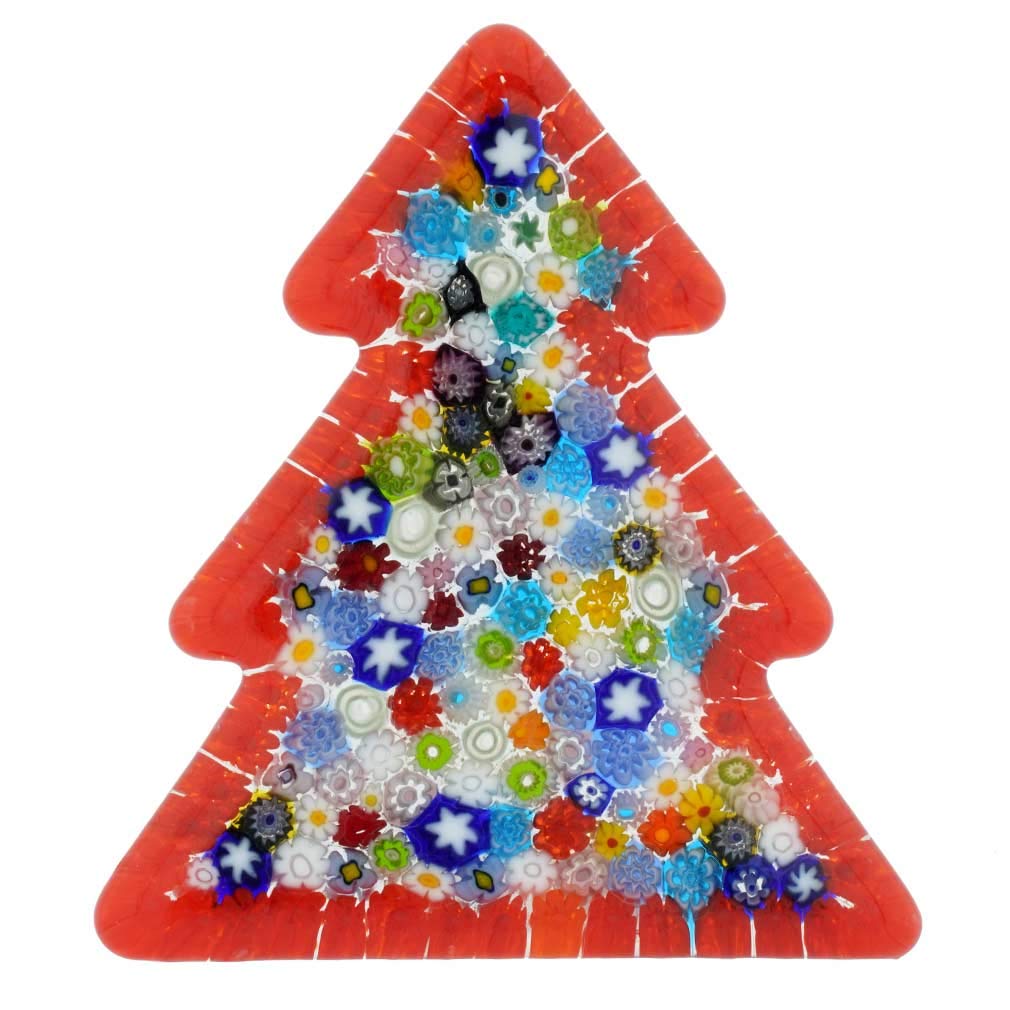 Glass Of Venice Murano Millefiori Christmas Tree Standing Sculpture - Red