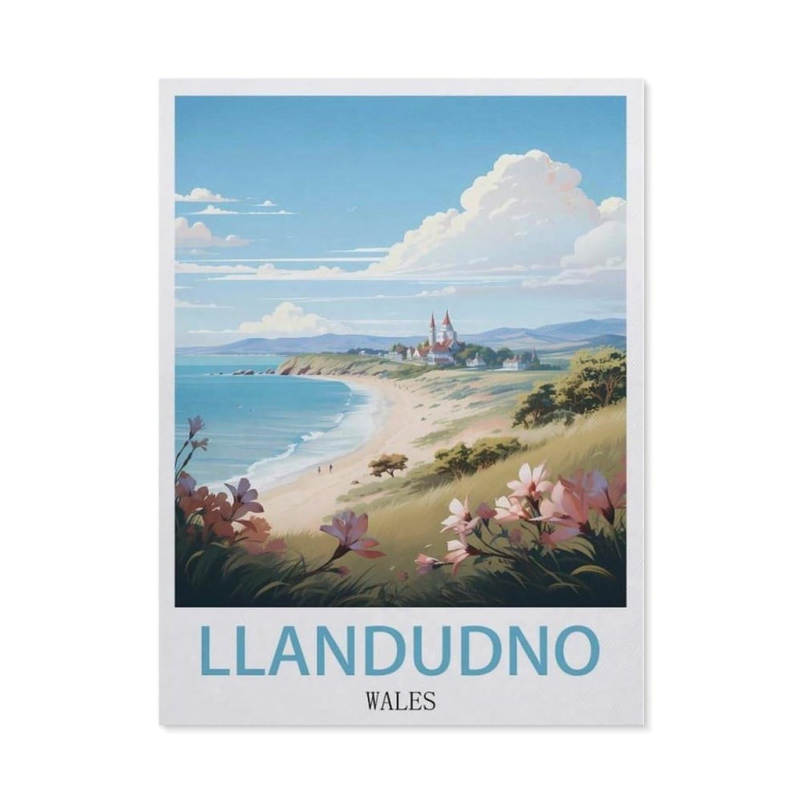 Beayodkp （50 X 60 Cm/19.68 X 23.62 Inches） 5D Diy Diamond Painting，Llandudno Wales Vintage Travel Poster，Art Living Room Wall Decoration Gift-Ce81