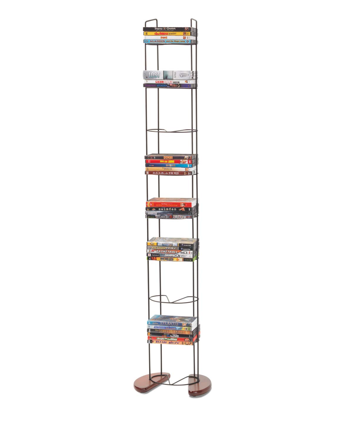 Atlantic Wire Frame Media Tower - 93 DVD Storage Rack, Wide Stable Base, PN 72212041 in Black Metal and Cherry Wood