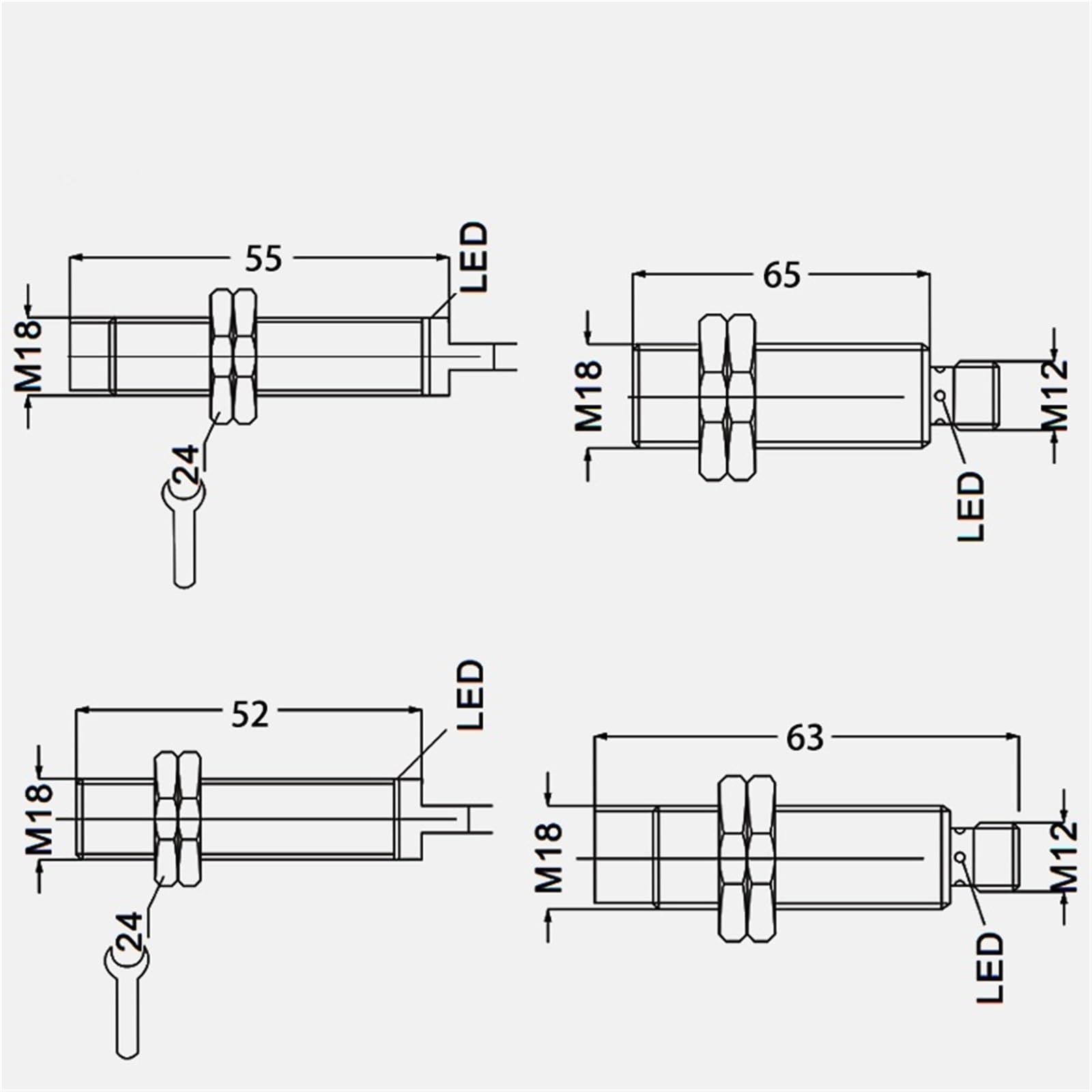 Indukcyjny czujnik zbliżeniowy M18, niepodtynkowy, DC 10-30 V, AC 90-250 V, wyjście NPN PNP NO NC, 1 szt. (NPN NC)