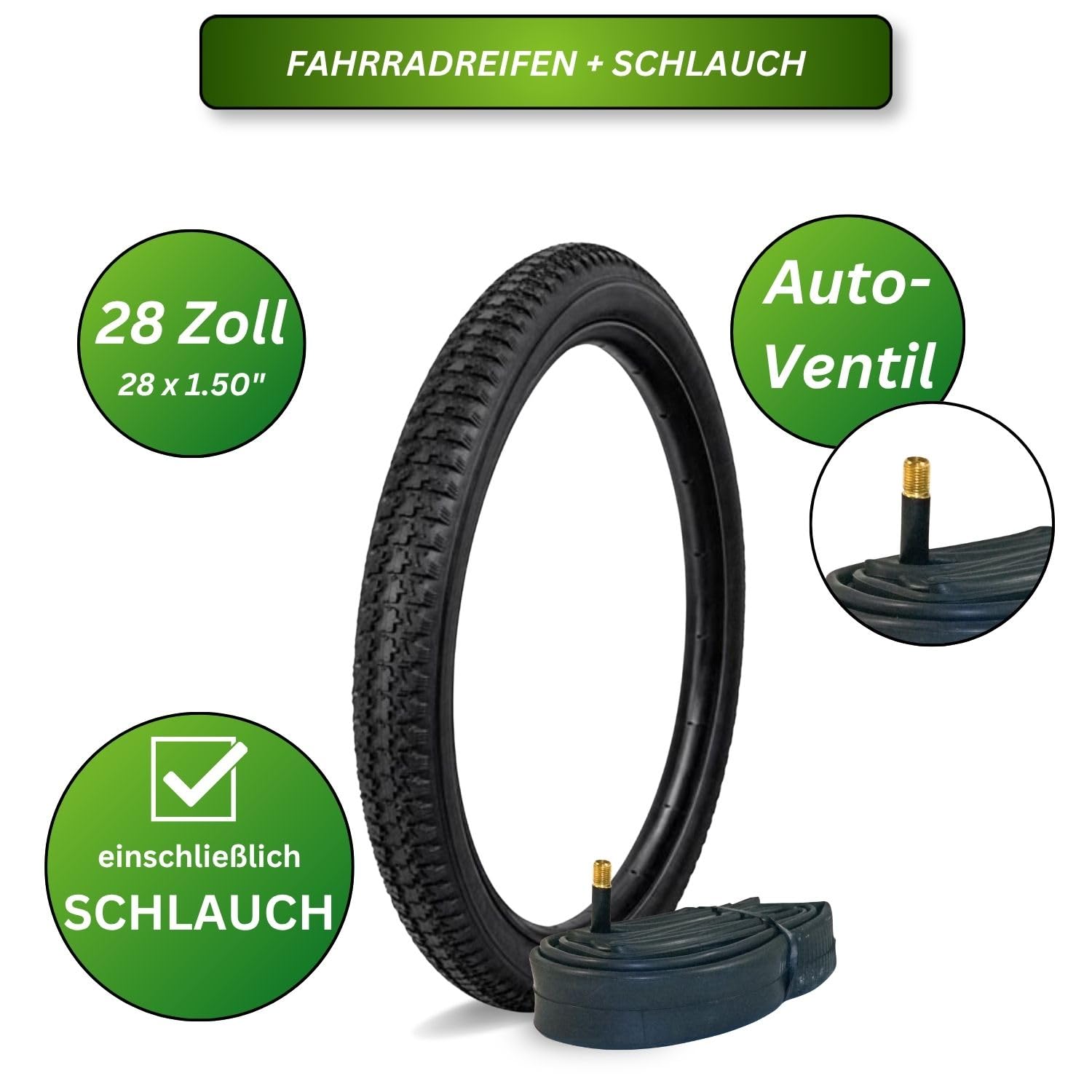 1x Fahrradreifen Kenda K141 schwarz Fahrradmantel Reifen Fahrrad 28 Zoll 28x1.50 (40-635) Drahtreifen inkl. Schlauch Sport & Freizeit