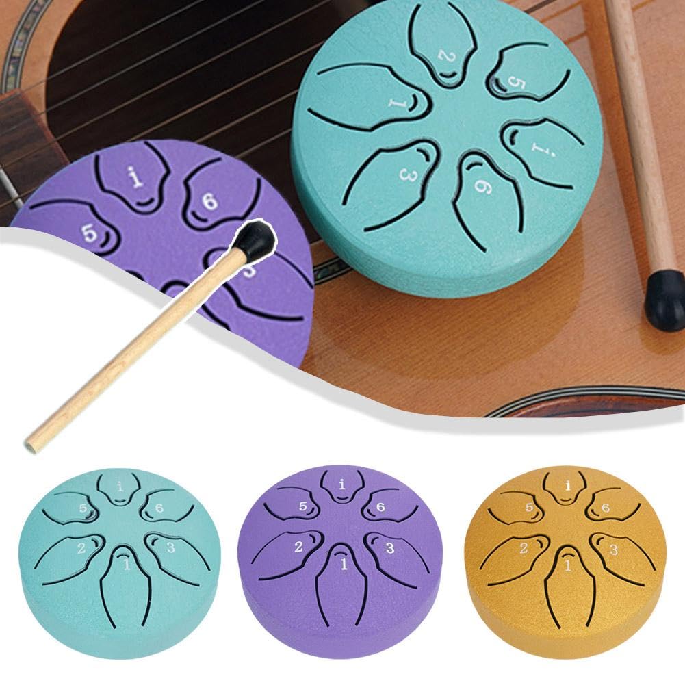 Tambour à langue en acier, 3 pouces 6 notes, carillon de pluie, mini tambour à langue en acier avec pierres de Bouddha, carillon de pluie, mini tambour à main pour la méditation, le divertissement,