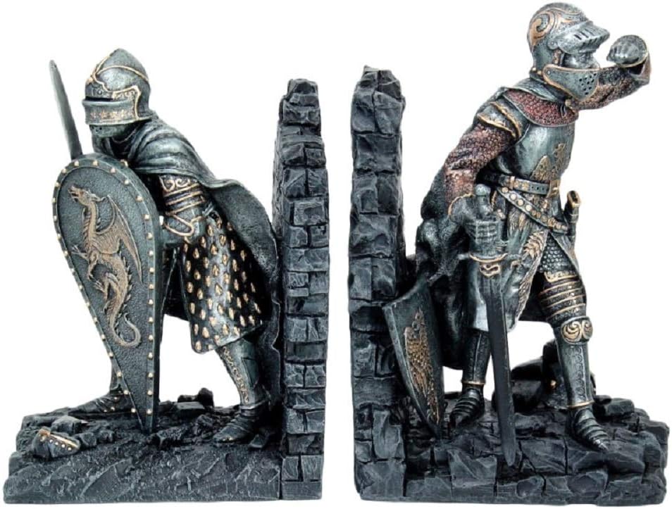 Pacific Giftware Medieval Knights in Shining Armor Sculptural Decorative Bookends Set 8 Inch Tall