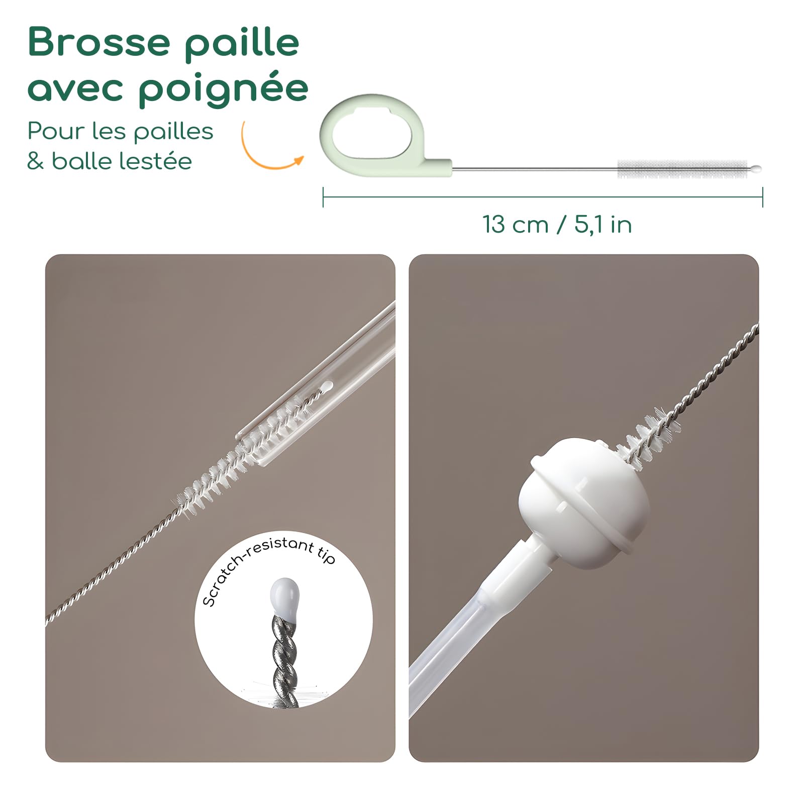 Goupillon Biberon Silicone, Kit Nettoyage Voyage INCL. Brosse pour Biberon, Tétine, Paille, Distributeur, Egouttoir Intégré, Étui, Nettoyeur Biberon Portable Prêt pour Sortie Bébé (Vert Sauge)