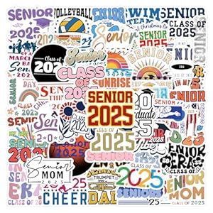 PAOPOORUI – Calcomanías de graduación para adultos mayores 2025, 55 calcomanías de vinilo impermeable de PVC para laptop, botellas de agua, bicicleta, álbum de recortes, tanto para uso en interiores