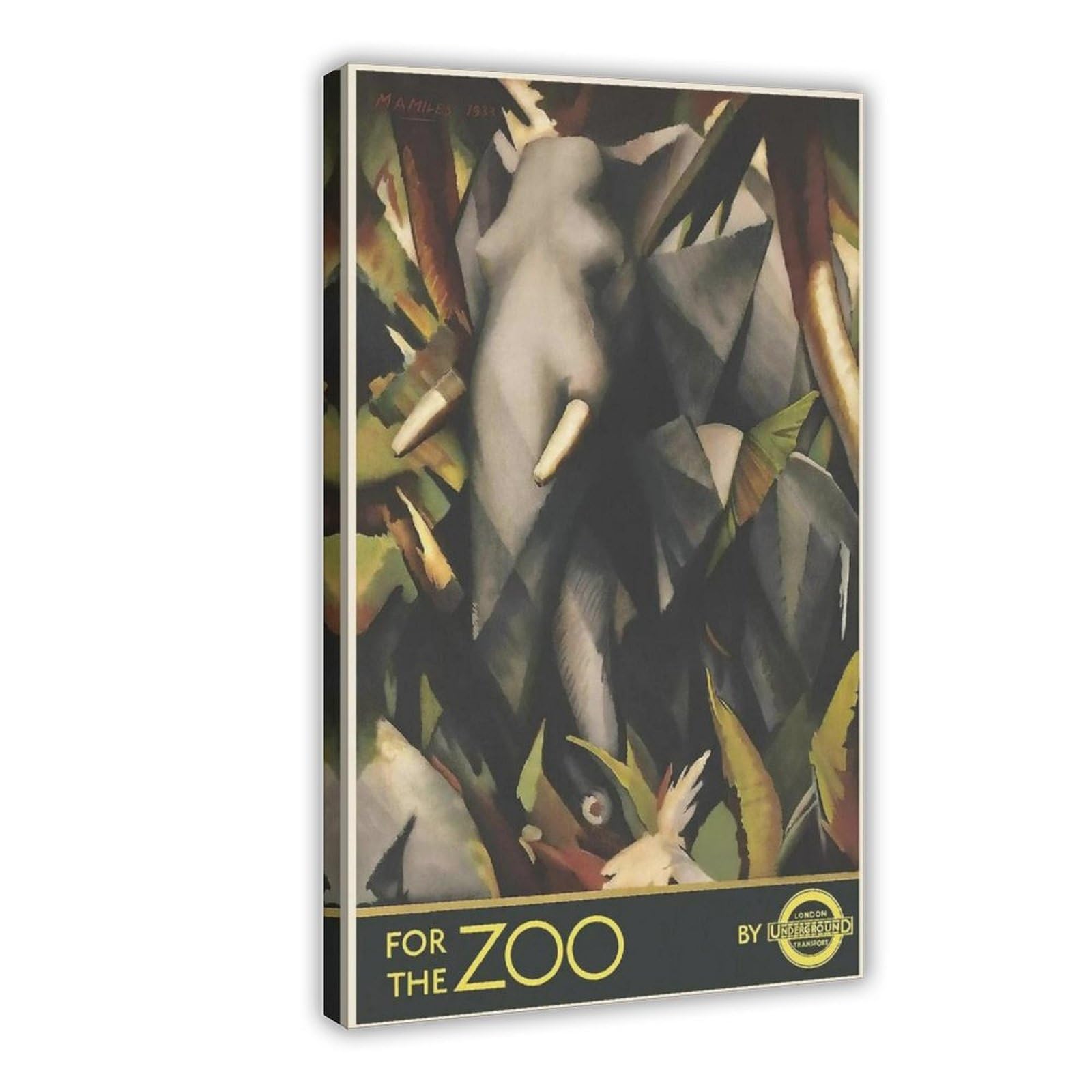 QOGDAF Poster vintage su tela con motivo Zoo London Underground, decorazione per camera da letto, ufficio, camera da letto, regalo, 60 x 90 cm