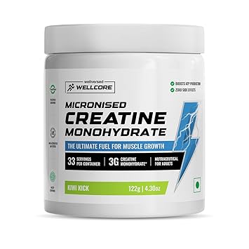 Wellcore - Pure Micronised Creatine Monohydrate | Kiwi Kick (122g, 33 servings) | Rapid Absorption | Enhanced Muscle Strength & Power | Fast Recovery | Increased Muscle Mass - image, photos