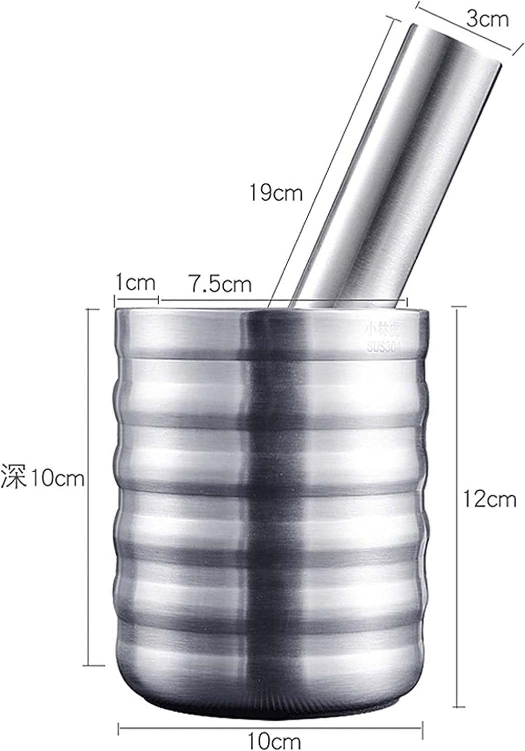 Mörser- und Stößel-Set, Mörser und Stößel, Mörser- und Stößel-Set, Edelstahl-Mahlwerk, Mahlwerk mit Deckel, Zerkleinerer-Schüssel mit Rutschfester Unterseite, Mahlwerk