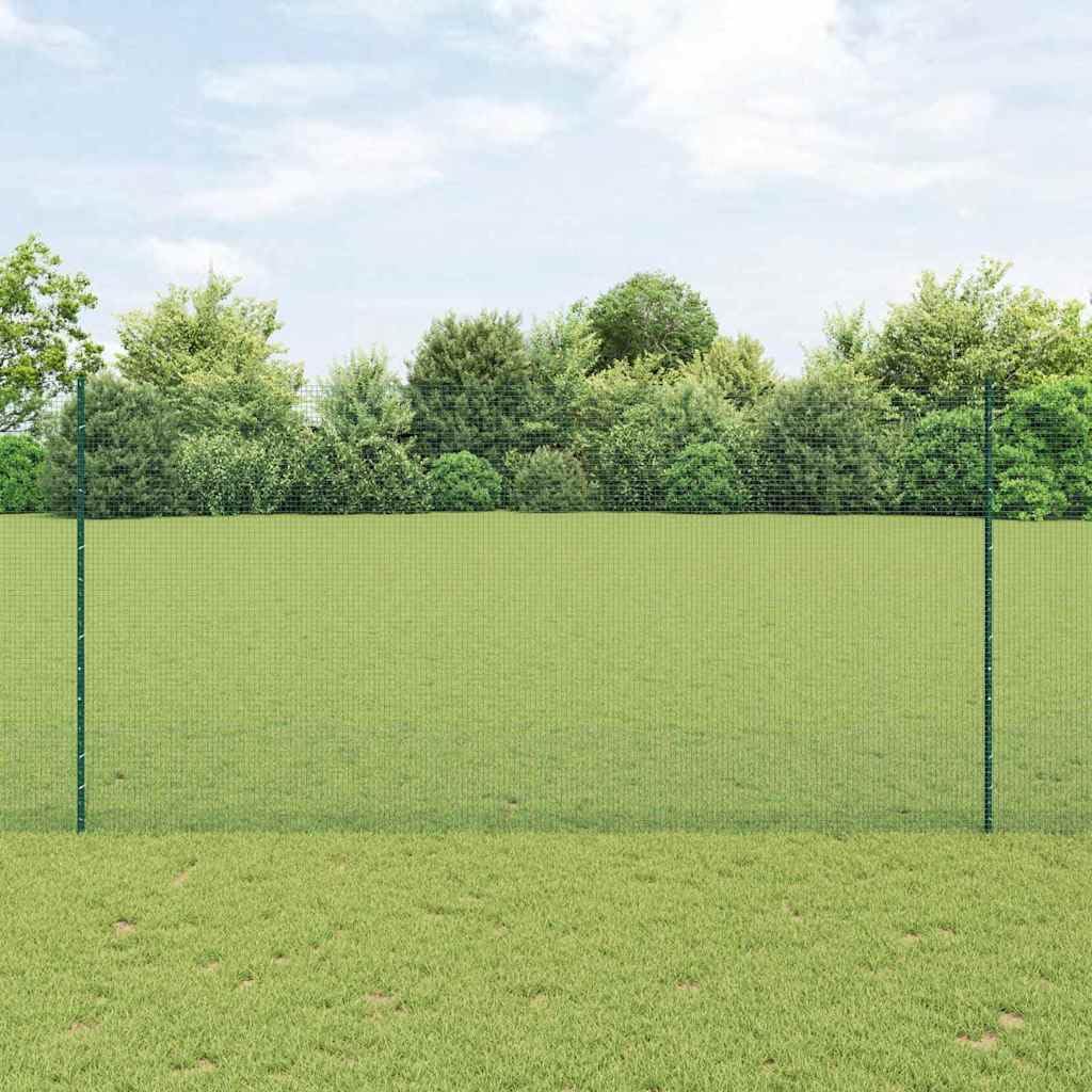 Valla verde con postes, acero recubierto de polvo y PVC, 2500 x 150 cm, resistente a la intemperie, valla de jardín, protección visual, doble varilla de metal para terraza, parcela, recinto