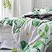 MKXI Botanical Duvet Cover for Children White Green Floral Kids Bedding Queen Bed Set Soft Breathable Bed Duvet Quilt Cover Cotton Tropical Leaves Print
