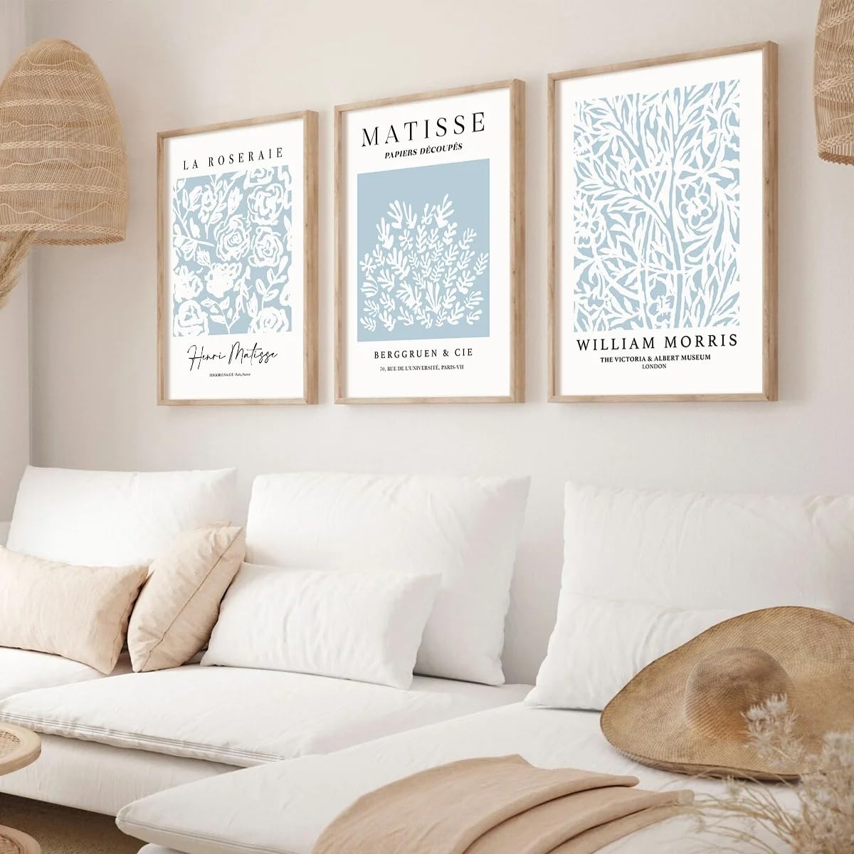 Gosrd Frameless 3-Piece Set Of Blue Abstract Sage Matisse Plant Flower Mural Picasso Print William Canvas Poster Mural Room Decoration(30X40cm-3Pcs)