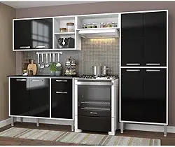 Cozinha Compacta com Armário e Balcão Xangai Multimóveis Vm2840 Branca/preta