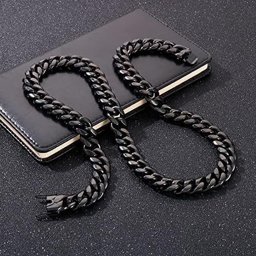 ROWIN&CO Miami Cuban Link Chain for Men 15mm Black Stainless Steel Curb Necklace, Hip Hop Jewelry, Durable & Anti-Tarnish Mens Chain 18" 20" 22" 30" Inch, Pops Gifts For Fathers Boyfriends, Sons - Image 7
