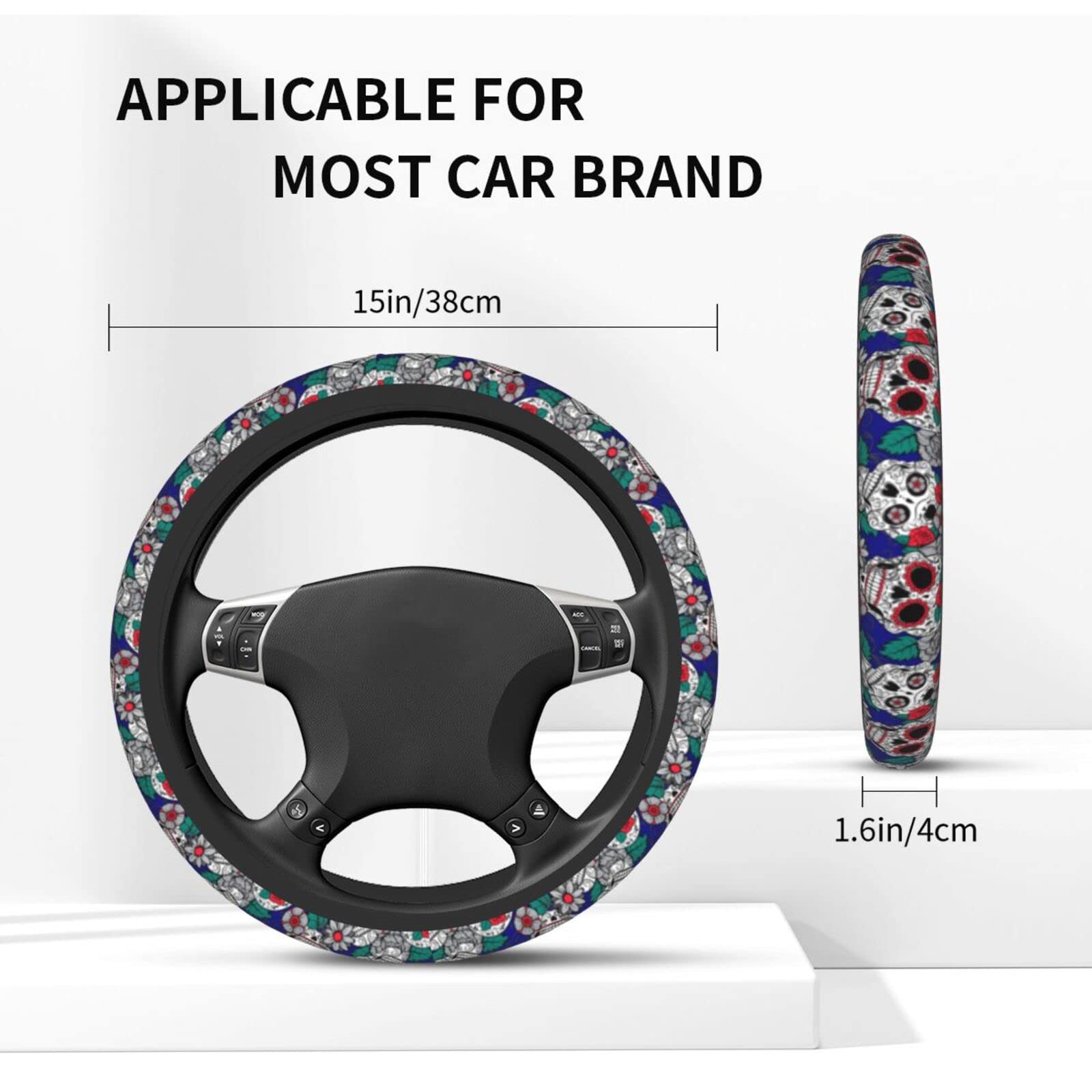 Showudesigns Coprivolante per auto, design grazioso, morbido, universale, da 35,6 cm a 38,1 cm, motivo floreale, per donne e ragazze, antiscivolo, accessori per auto