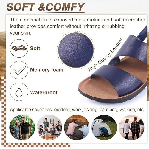 Mens Sandals Arch Support Leather Sandals Comfort Massage Footbed Casual Summer Outdoor Beach Slide #TOP2