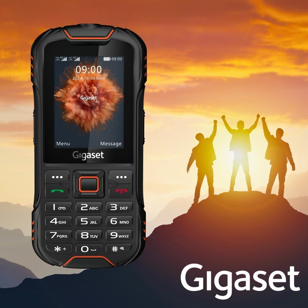 Gigaset GLX8 Plus Téléphone Portable à Touches 4G Robuste IP68 Double SIM Bluetooth 5.0 Écran LCD 2,4" Noir/Orange