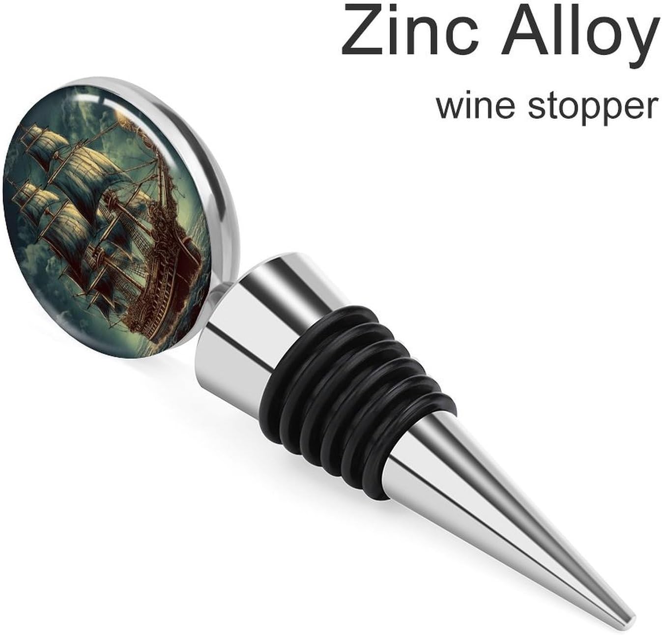 Nautical Vintage Sailing Pirate Ship Wine Stopper Fashion Beverage Preserver Zinc Alloy Bottle Stopper Wine Saver with Silicone Leak Proof Reusable Wine Cork Decorative Bottle Sealer for Kitchen