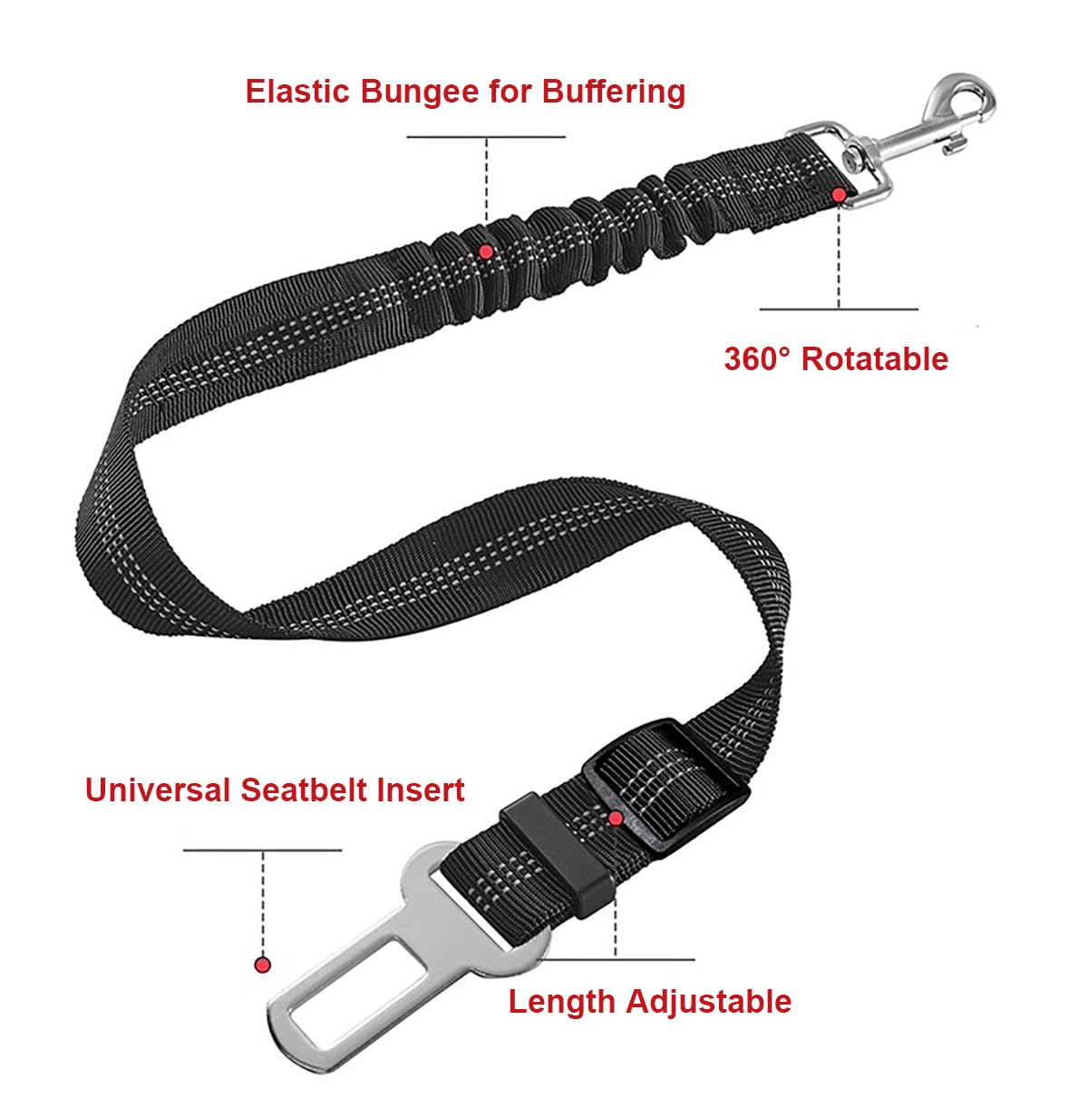 Dog Car Harness and Seat Belt Set, 2-in-1 Safety Travel Vest with Elastic Bungee Buffer Seatbelt - Image 3