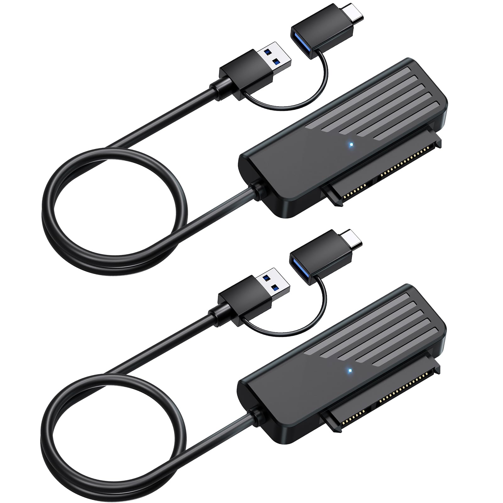GUUGEI SATA to USB 3.0 Adapter 2 in 1 USB + USB C External SSD/HDD Cable (45cm 2 Pack) USB3.0 5Gbps,Drive-Free, Status Indicator,Compatible with 2.5inch Hard Drive 5TB Storage eSATA Connector