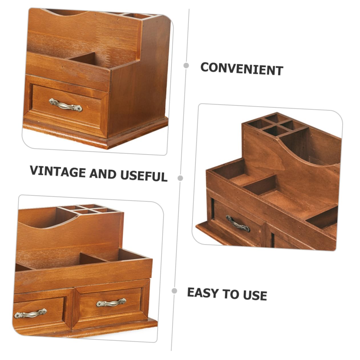 Organizer per Scrivania in Legno Stile Vintage Cassetti a 2 Scomparti, Grande Capacità e Multifunzionale per Gioielli e Cosmetici come Organizer da Scrivania