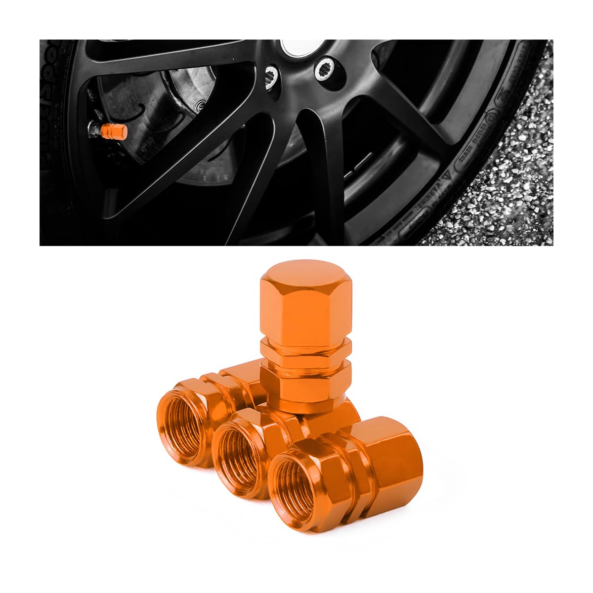 Osilly 4PCS Aluminum Tire Valve Stem Caps, Orange