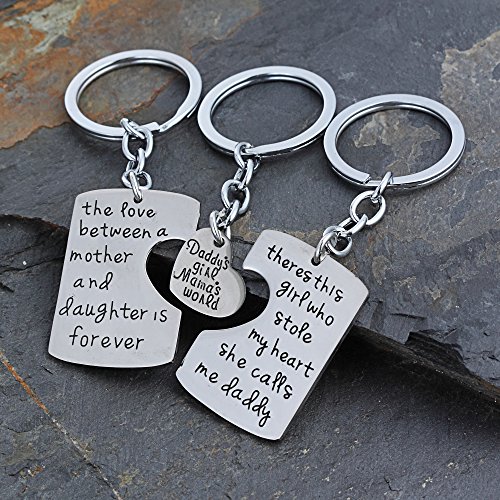 Lauhonmin 3Pcs Father Mother I Love U Charm Pendant Key Chain Set For Daughter Dad Mom Family Home Gift #TOP1