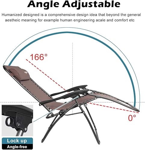 Vista 17 de VINGLI Juego de 2 sillas de gravedad cero mejoradas, sillas reclinables plegables para patio trasero, piscina y jardín